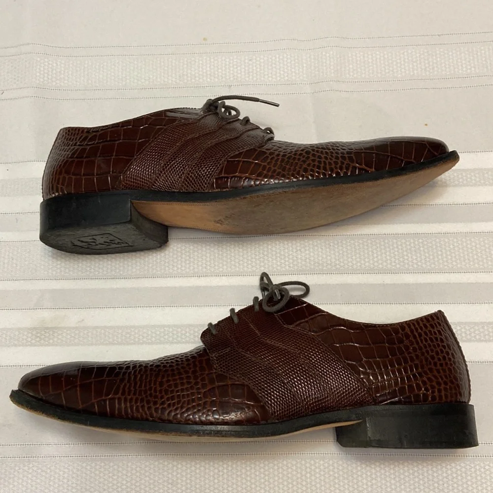 Stacy Adams Mens Brown Croc Print All Leather Oxford Dress Shoe - Nice! size 10
